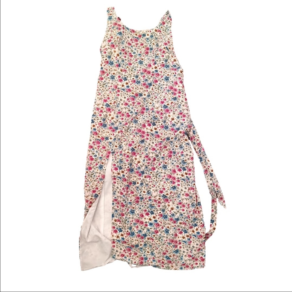 Adeirlina Pink Blue Floral Midi Dress Side Slit Small - Picture 7 of 11